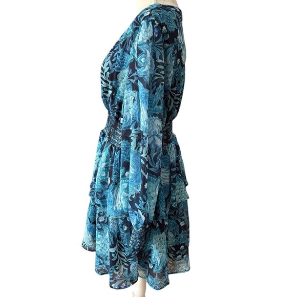 L'Atiste by Amy Layered Ruffle Tiered Dress Blue Floral Women's 1X Sheer Sleeves - Picture 13 of 16